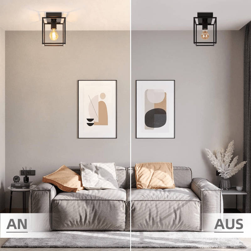Homefire Deckenleuchte E27 Deckenlampe Retro - Schwarz industrial Küchenlampe für Schlafzimmer Wohnzimmer Vintage Lampe aus Metall Deckenbeleuchtung für Flur Küche Esszimmer - Ohne Leuchtmittel - Homefire