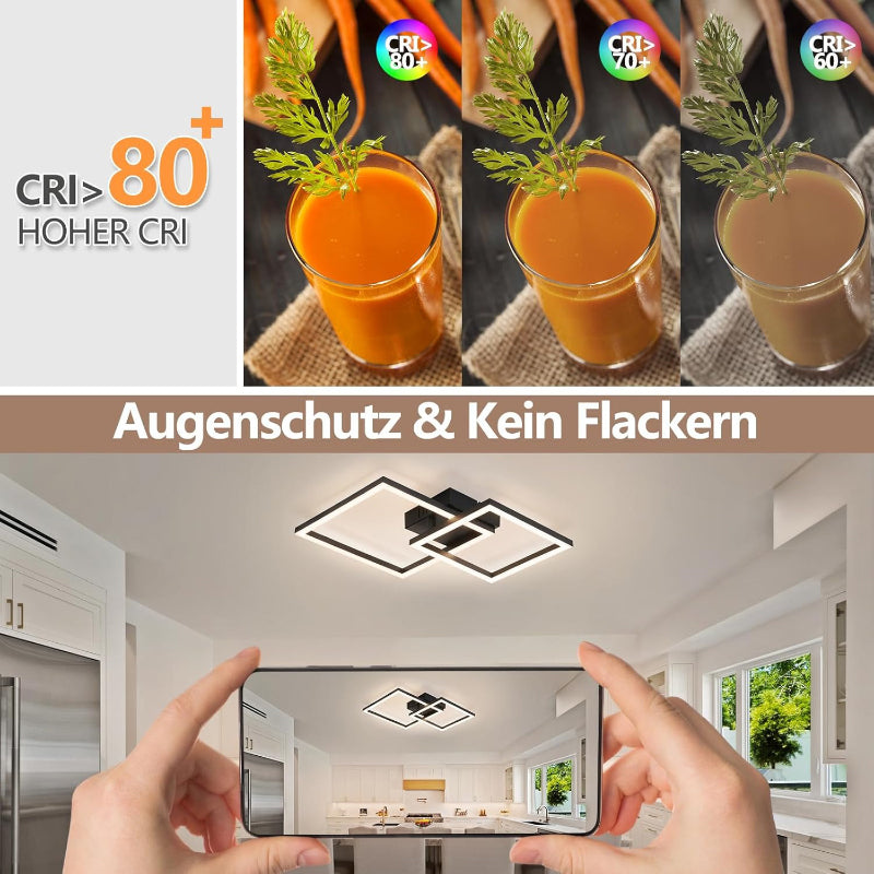 Homefire Deckenleuchte LED Deckenlampe Küche - 20W Schwarz Schlafzimmerlampe 4000K Neutralweiß Modern Küchenlame Drehbar Design Flur Eckig Deckenbeleuchtung für Schlafzimmer Büro Esszimmer - Homefire