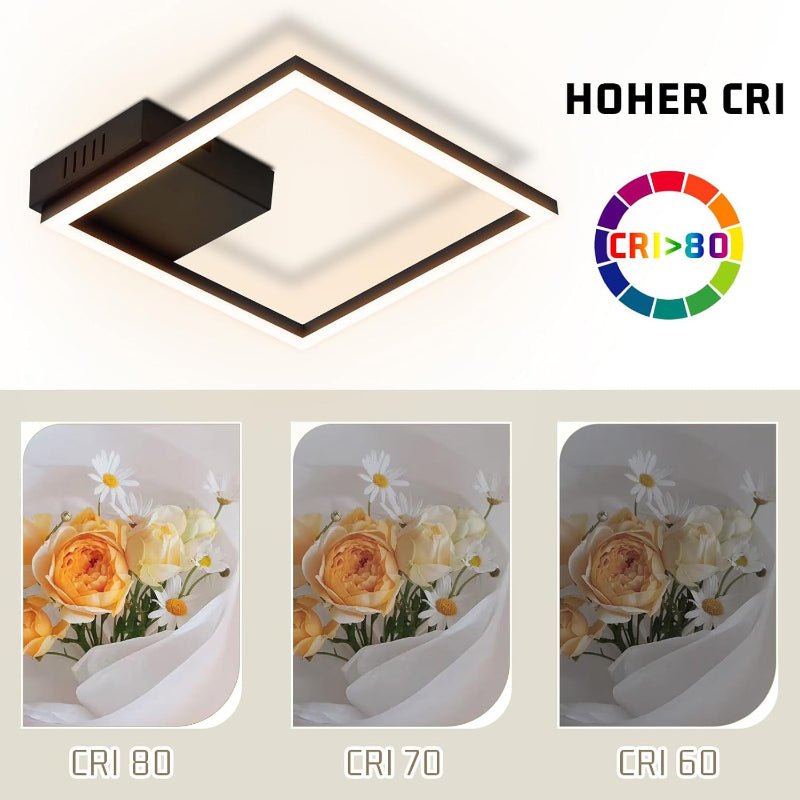 Homefire Deckenleuchte LED Deckenlampe Küche - Warmweiß Schlafzimmerlampe Schwarz Küchenlampe Modern Design 3000K 12W Quadratisch Flurlampe Deckenbeleuchtung für Wohnzimmer Esszimmer [Energieklasse F] - Homefire