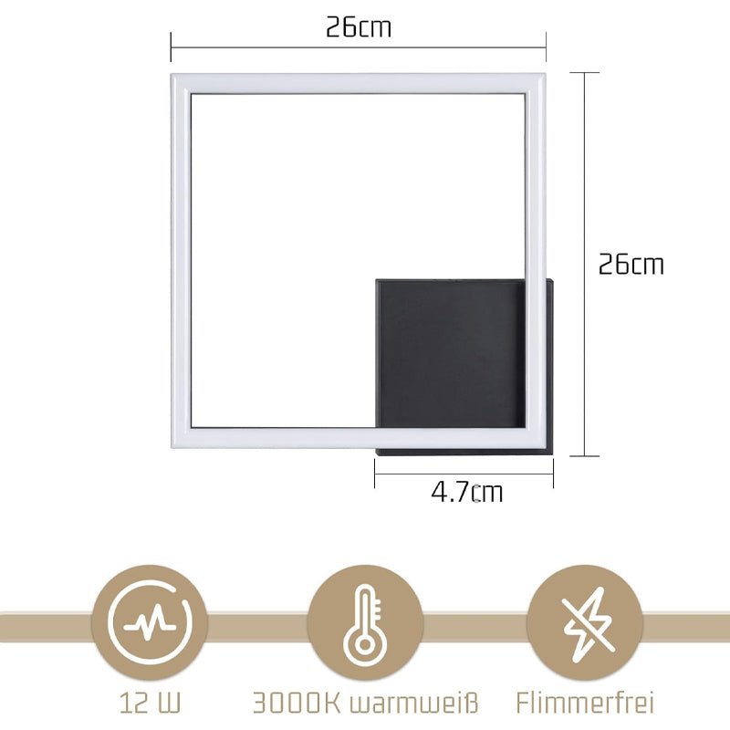 Homefire Deckenleuchte LED Deckenlampe Küche - Warmweiß Schlafzimmerlampe Schwarz Küchenlampe Modern Design 3000K 12W Quadratisch Flurlampe Deckenbeleuchtung für Wohnzimmer Esszimmer [Energieklasse F] - Homefire