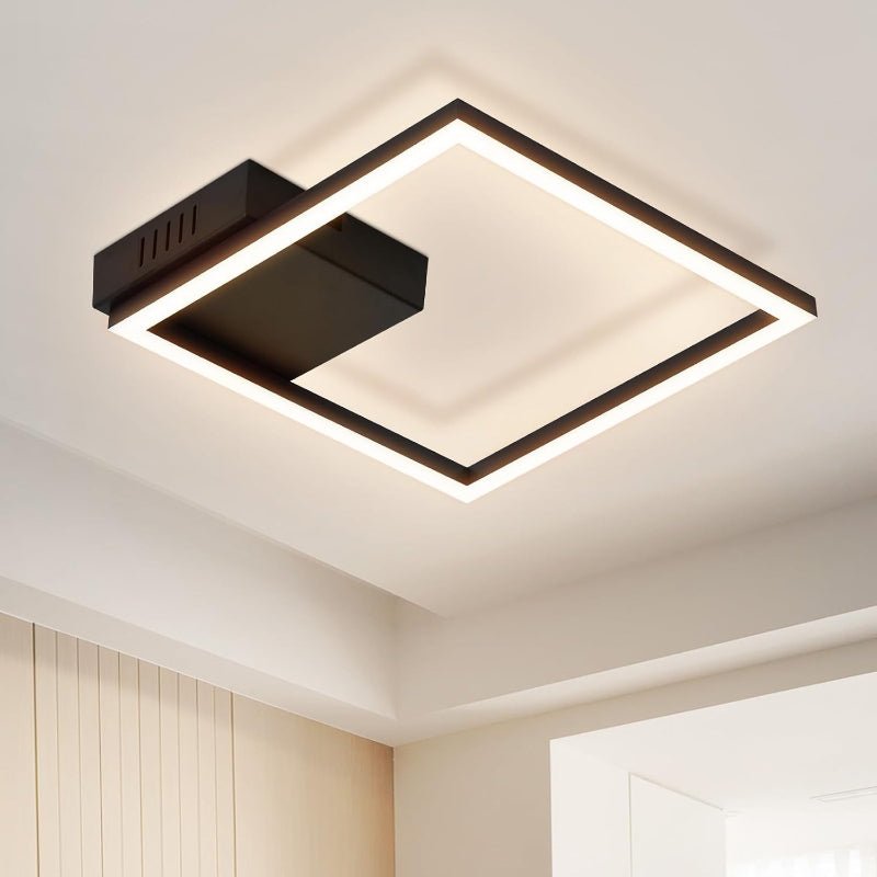 Homefire Deckenleuchte LED Deckenlampe Küche - Warmweiß Schlafzimmerlampe Schwarz Küchenlampe Modern Design 3000K 12W Quadratisch Flurlampe Deckenbeleuchtung für Wohnzimmer Esszimmer [Energieklasse F] - Homefire