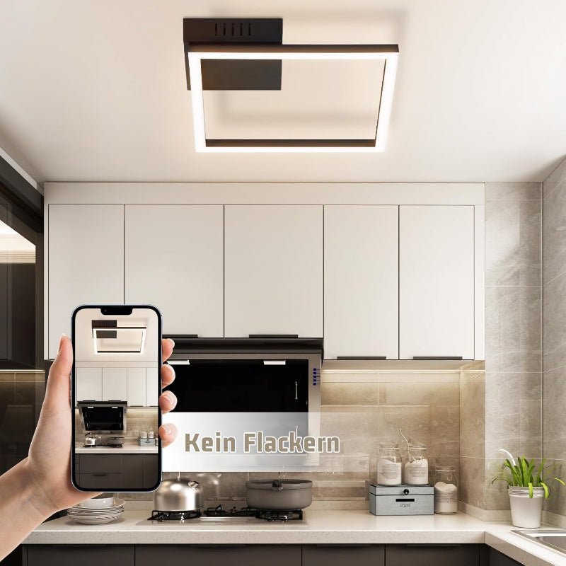 Homefire Deckenleuchte LED Deckenlampe Küche - Warmweiß Schlafzimmerlampe Schwarz Küchenlampe Modern Design 3000K 12W Quadratisch Flurlampe Deckenbeleuchtung für Wohnzimmer Esszimmer [Energieklasse F] - Homefire