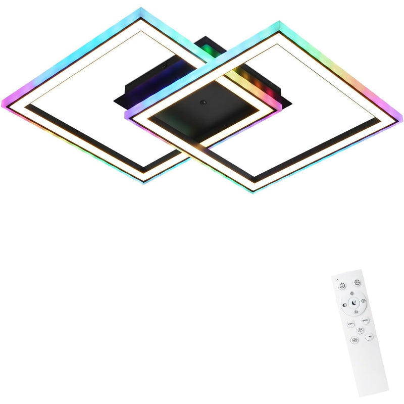 Homefire Deckenleuchte LED Deckenlampe Schlafzimmer - 40W Wohnzimmerlampe Dimmbar Schwarz Modern Schlafzimmerlampe mit Fernbedienung RGB Farbwechsel Küchenlampe Deckenleuchten Eckig für Jugendzimmer [Energieklasse F] - Homefire