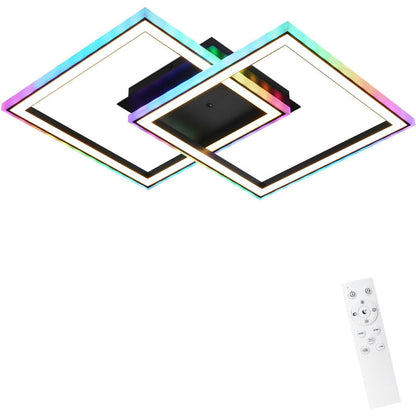 Homefire Deckenleuchte LED Deckenlampe Schlafzimmer - 40W Wohnzimmerlampe Dimmbar Schwarz Modern Schlafzimmerlampe mit Fernbedienung RGB Farbwechsel Küchenlampe Deckenleuchten Eckig für Jugendzimmer [Energieklasse F] - Homefire