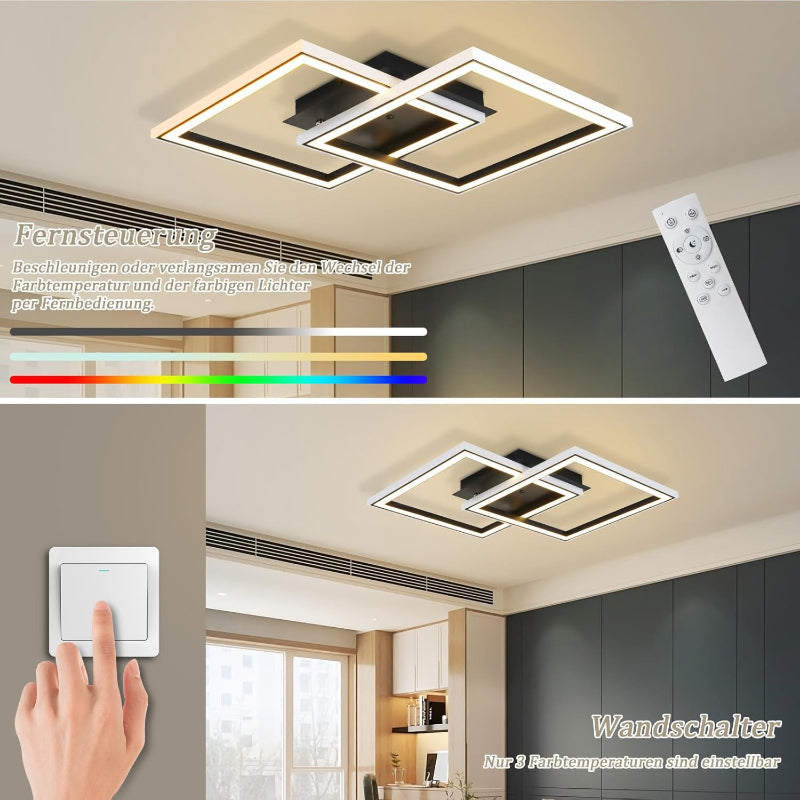 Homefire Deckenleuchte LED Deckenlampe Schlafzimmer - 40W Wohnzimmerlampe Dimmbar Schwarz Modern Schlafzimmerlampe mit Fernbedienung RGB Farbwechsel Küchenlampe Deckenleuchten Eckig für Jugendzimmer [Energieklasse F] - Homefire