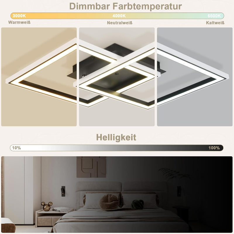 Homefire Deckenleuchte LED Deckenlampe Schlafzimmer - 40W Wohnzimmerlampe Dimmbar Schwarz Modern Schlafzimmerlampe mit Fernbedienung RGB Farbwechsel Küchenlampe Deckenleuchten Eckig für Jugendzimmer [Energieklasse F] - Homefire