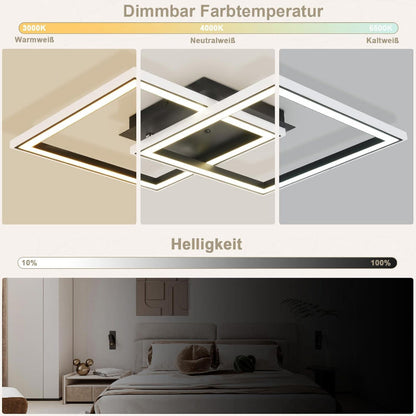 Homefire Deckenleuchte LED Deckenlampe Schlafzimmer - 40W Wohnzimmerlampe Dimmbar Schwarz Modern Schlafzimmerlampe mit Fernbedienung RGB Farbwechsel Küchenlampe Deckenleuchten Eckig für Jugendzimmer [Energieklasse F] - Homefire