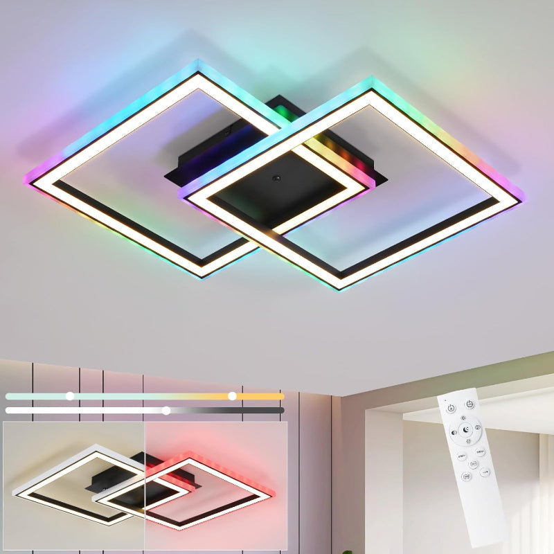 Homefire Deckenleuchte LED Deckenlampe Schlafzimmer - 40W Wohnzimmerlampe Dimmbar Schwarz Modern Schlafzimmerlampe mit Fernbedienung RGB Farbwechsel Küchenlampe Deckenleuchten Eckig für Jugendzimmer [Energieklasse F] - Homefire