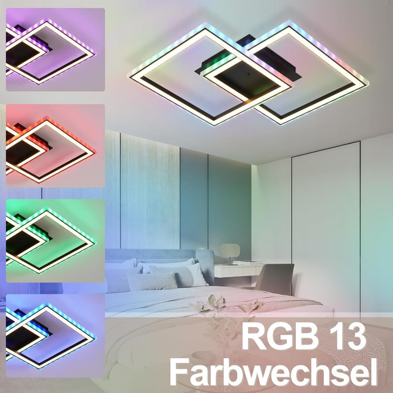 Homefire Deckenleuchte LED Deckenlampe Schlafzimmer - 40W Wohnzimmerlampe Dimmbar Schwarz Modern Schlafzimmerlampe mit Fernbedienung RGB Farbwechsel Küchenlampe Deckenleuchten Eckig für Jugendzimmer [Energieklasse F] - Homefire