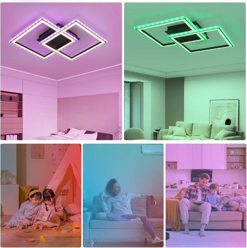 Homefire Deckenleuchte LED Deckenlampe Schlafzimmer - 40W Wohnzimmerlampe Dimmbar Schwarz Modern Schlafzimmerlampe mit Fernbedienung RGB Farbwechsel Küchenlampe Deckenleuchten Eckig für Jugendzimmer [Energieklasse F] - Homefire