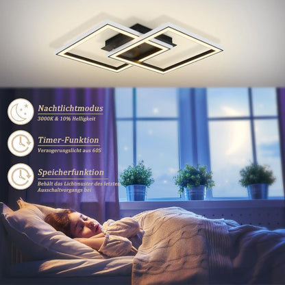 Homefire Deckenleuchte LED Deckenlampe Schlafzimmer - 40W Wohnzimmerlampe Dimmbar Schwarz Modern Schlafzimmerlampe mit Fernbedienung RGB Farbwechsel Küchenlampe Deckenleuchten Eckig für Jugendzimmer [Energieklasse F] - Homefire