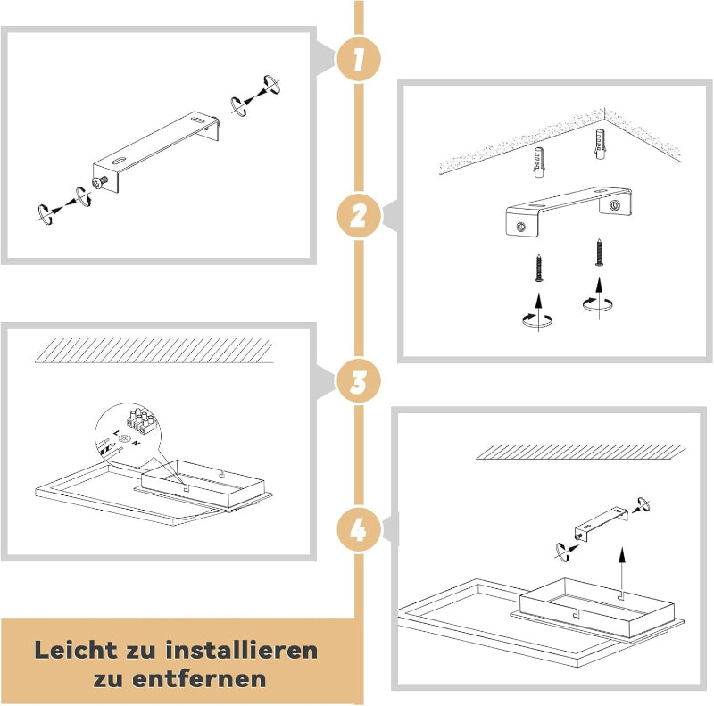 Homefire Deckenleuchte LED Deckenlampe Schlafzimmer - Modern Schlafzimmerlampe 12W Holz Küchenlampe 3000K Warmweiß Rechteckig Flurlampe für Wohnzimmer Flur Esszimmer Büro [Energieklasse F] - Homefire