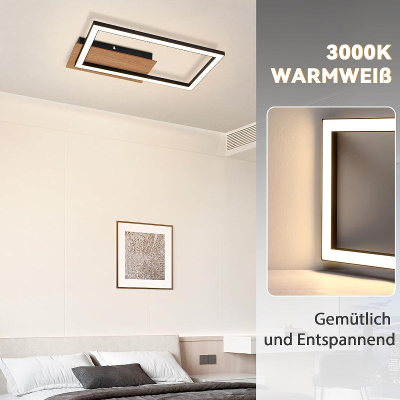 Homefire Deckenleuchte LED Deckenlampe Schlafzimmer - Modern Schlafzimmerlampe 12W Holz Küchenlampe 3000K Warmweiß Rechteckig Flurlampe für Wohnzimmer Flur Esszimmer Büro [Energieklasse F] - Homefire