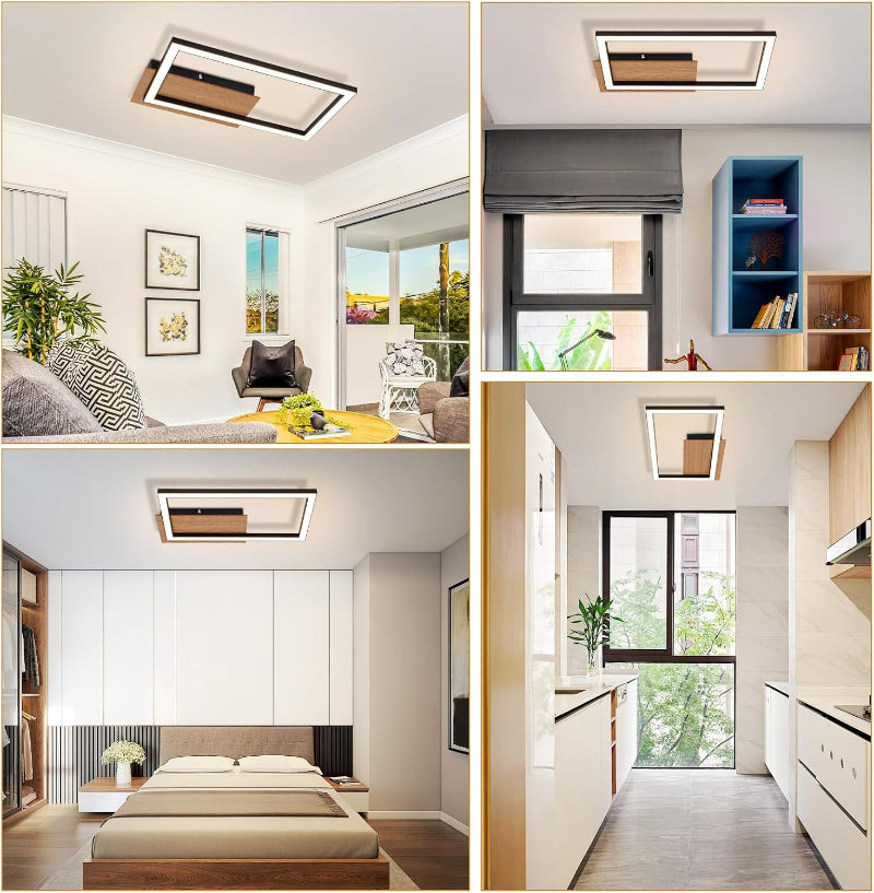Homefire Deckenleuchte LED Deckenlampe Schlafzimmer - Modern Schlafzimmerlampe 12W Holz Küchenlampe 3000K Warmweiß Rechteckig Flurlampe für Wohnzimmer Flur Esszimmer Büro [Energieklasse F] - Homefire