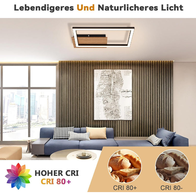 Homefire Deckenleuchte LED Deckenlampe Schlafzimmer - Modern Schlafzimmerlampe 12W Holz Küchenlampe 3000K Warmweiß Rechteckig Flurlampe für Wohnzimmer Flur Esszimmer Büro [Energieklasse F] - Homefire