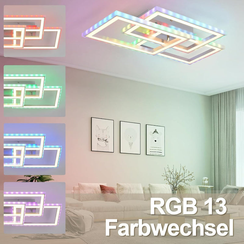 Homefire Deckenleuchte LED Deckenlampe Schlafzimmer - Wohnzimmerlampe Dimmbar mit Fernbedienung Schlafzimmerlampe Modern Design 45W RGB Farbwechsel Küchenlampe Eckig Deckenleuchten für Esszimmer Küche [Energieklasse F] - Homefire