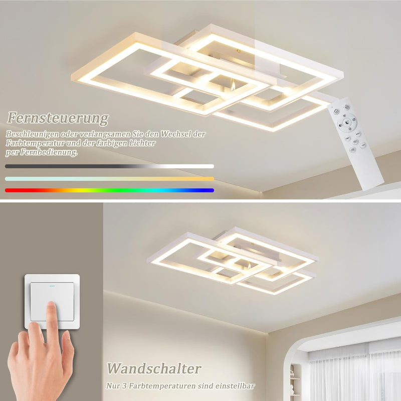 Homefire Deckenleuchte LED Deckenlampe Schlafzimmer - Wohnzimmerlampe Dimmbar mit Fernbedienung Schlafzimmerlampe Modern Design 45W RGB Farbwechsel Küchenlampe Eckig Deckenleuchten für Esszimmer Küche [Energieklasse F] - Homefire