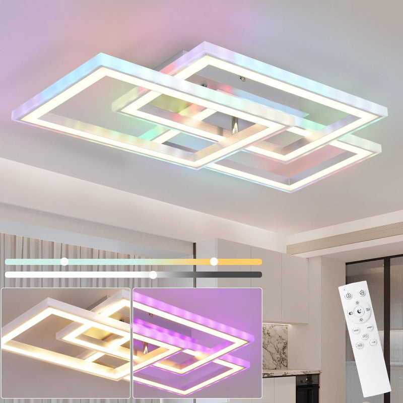 Homefire Deckenleuchte LED Deckenlampe Schlafzimmer - Wohnzimmerlampe Dimmbar mit Fernbedienung Schlafzimmerlampe Modern Design 45W RGB Farbwechsel Küchenlampe Eckig Deckenleuchten für Esszimmer Küche [Energieklasse F] - Homefire