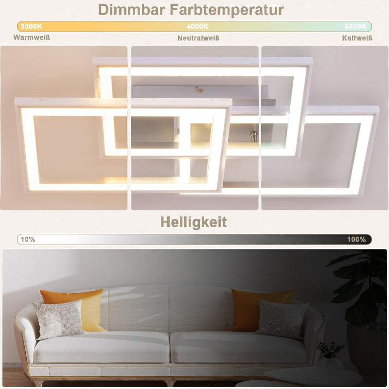 Homefire Deckenleuchte LED Deckenlampe Schlafzimmer - Wohnzimmerlampe Dimmbar mit Fernbedienung Schlafzimmerlampe Modern Design 45W RGB Farbwechsel Küchenlampe Eckig Deckenleuchten für Esszimmer Küche [Energieklasse F] - Homefire