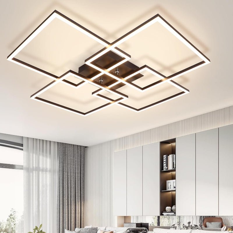 Homefire Deckenleuchte LED Deckenlampe Wohnzimmer - 4 Schwarz Rahmen Schlafzimmerlampe Modern Wohnzimmerlampe 32W 3000K Küchenlampe Warmweiß Esszimmerlampe Rechteckig Design für Schlafzimmer Esszimmer [Energieklasse E] - Homefire