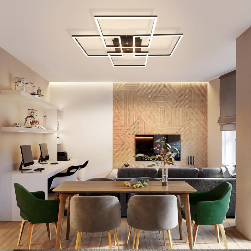Homefire Deckenleuchte LED Deckenlampe Wohnzimmer - 4 Schwarz Rahmen Schlafzimmerlampe Modern Wohnzimmerlampe 32W 3000K Küchenlampe Warmweiß Esszimmerlampe Rechteckig Design für Schlafzimmer Esszimmer [Energieklasse E] - Homefire