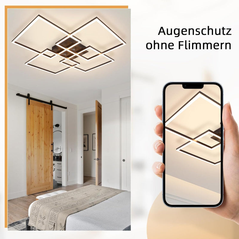 Homefire Deckenleuchte LED Deckenlampe Wohnzimmer - 4 Schwarz Rahmen Schlafzimmerlampe Modern Wohnzimmerlampe 32W 3000K Küchenlampe Warmweiß Esszimmerlampe Rechteckig Design für Schlafzimmer Esszimmer [Energieklasse E] - Homefire