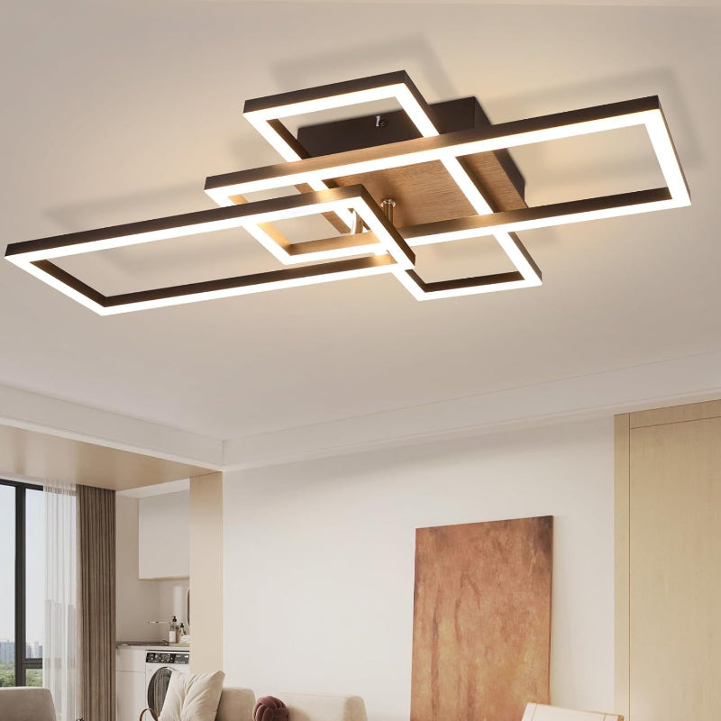 Homefire Deckenleuchte LED Deckenlampe Wohnzimmer - 4 Schwarz Rahmen Schlafzimmerlampe Modern Wohnzimmerlampe 32W 3000K Küchenlampe Warmweiß Esszimmerlampe Rechteckig Design für Schlafzimmer Esszimmer [Energieklasse E] - Homefire