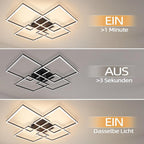 Homefire Deckenleuchte LED Deckenlampe Wohnzimmer - 4 Schwarz Rahmen Schlafzimmerlampe Modern Wohnzimmerlampe 32W 3000K Küchenlampe Warmweiß Esszimmerlampe Rechteckig Design für Schlafzimmer Esszimmer [Energieklasse E] - Homefire