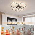 Homefire Deckenleuchte LED Deckenlampe Wohnzimmer - 4 Schwarz Rahmen Schlafzimmerlampe Modern Wohnzimmerlampe 32W 3000K Küchenlampe Warmweiß Esszimmerlampe Rechteckig Design für Schlafzimmer Esszimmer [Energieklasse E] - Homefire