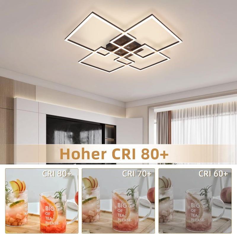Homefire Deckenleuchte LED Deckenlampe Wohnzimmer - 4 Schwarz Rahmen Schlafzimmerlampe Modern Wohnzimmerlampe 32W 3000K Küchenlampe Warmweiß Esszimmerlampe Rechteckig Design für Schlafzimmer Esszimmer [Energieklasse E] - Homefire