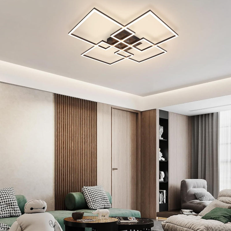 Homefire Deckenleuchte LED Deckenlampe Wohnzimmer - 4 Schwarz Rahmen Schlafzimmerlampe Modern Wohnzimmerlampe 32W 3000K Küchenlampe Warmweiß Esszimmerlampe Rechteckig Design für Schlafzimmer Esszimmer [Energieklasse E] - Homefire