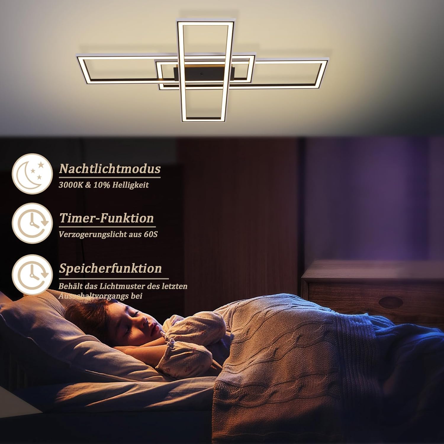 Homefire Deckenleuchte LED Deckenlampe Wohnzimmer - 50W Schwarz Wohnzimmerlampe Dimmbar RGB Farbwechsel Schlafzimmerlampe Modern mit Fernbedienung Büro Deckenleuchten für Jugendzimmer Gaming Zimmer - Homefire