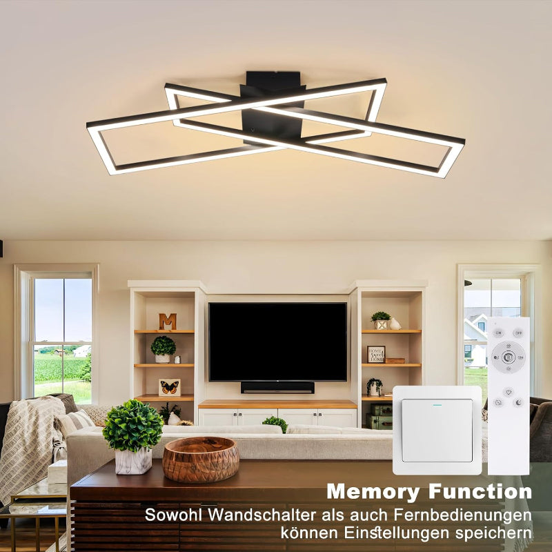 Homefire Deckenleuchte LED Deckenlampe Wohnzimmer - 67cm Schlafzimmerlampe 36W Dimmbar mit Fernbedienung Schwarz Küchenlampe Modern Rechteckige Deckenbeleuchtung Memory-Funktion für Küche Esszimmer - Homefire