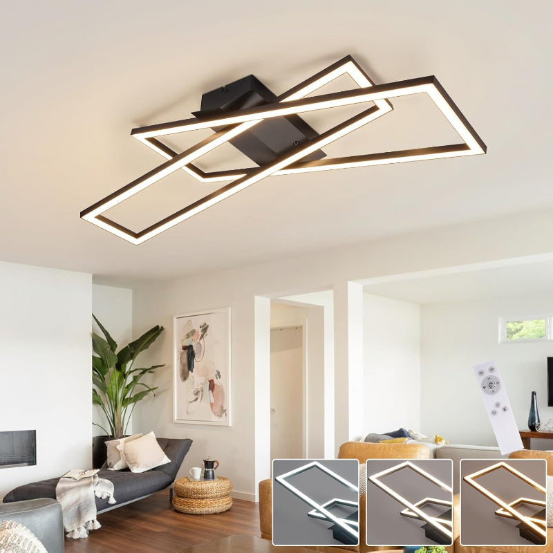 Homefire Deckenleuchte LED Deckenlampe Wohnzimmer - 67cm Schlafzimmerlampe 36W Dimmbar mit Fernbedienung Schwarz Küchenlampe Modern Rechteckige Deckenbeleuchtung Memory-Funktion für Küche Esszimmer - Homefire