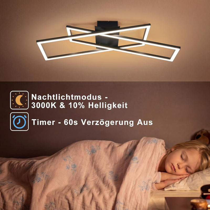 Homefire Deckenleuchte LED Deckenlampe Wohnzimmer - 67cm Schlafzimmerlampe 36W Dimmbar mit Fernbedienung Schwarz Küchenlampe Modern Rechteckige Deckenbeleuchtung Memory-Funktion für Küche Esszimmer - Homefire