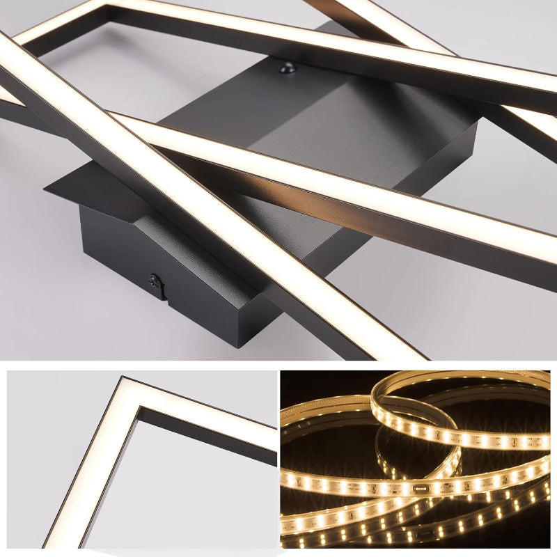 Homefire Deckenleuchte LED Deckenlampe Wohnzimmer - 67cm Schlafzimmerlampe 36W Dimmbar mit Fernbedienung Schwarz Küchenlampe Modern Rechteckige Deckenbeleuchtung Memory-Funktion für Küche Esszimmer - Homefire