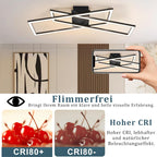 Homefire Deckenleuchte LED Deckenlampe Wohnzimmer - 67cm Schlafzimmerlampe 36W Dimmbar mit Fernbedienung Schwarz Küchenlampe Modern Rechteckige Deckenbeleuchtung Memory-Funktion für Küche Esszimmer - Homefire