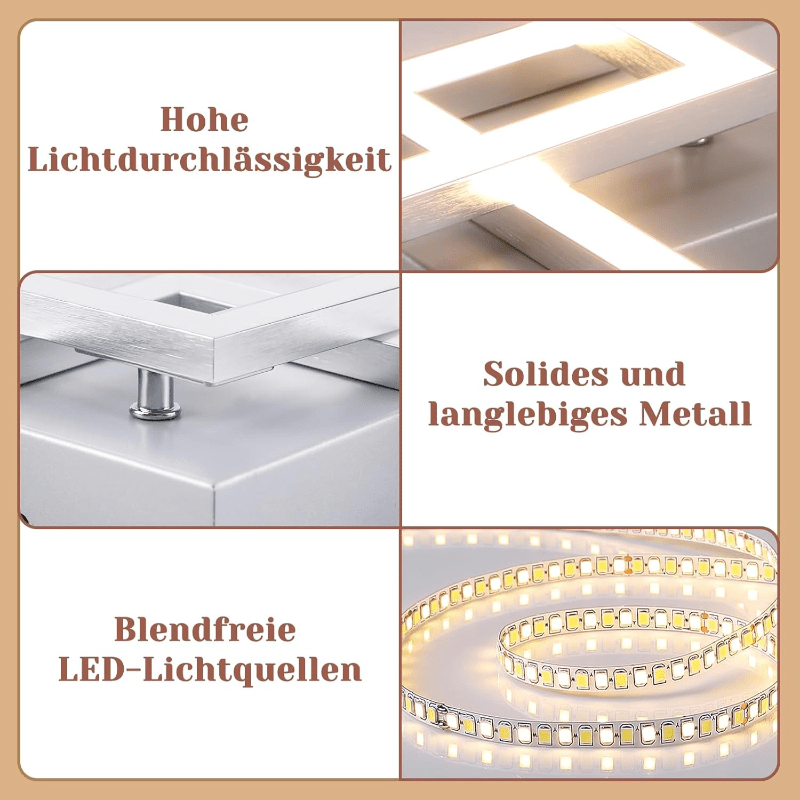 Homefire Deckenleuchte LED Deckenlampe Wohnzimmer - Modern Design Küchenlampe 24W 3000K Wohnzimmerlampe Flurlampe Warmweiß Schlafzimmerlampe Flur Deckenbeleuchtung Eckig Silber für Esszimmer Büro - Homefire