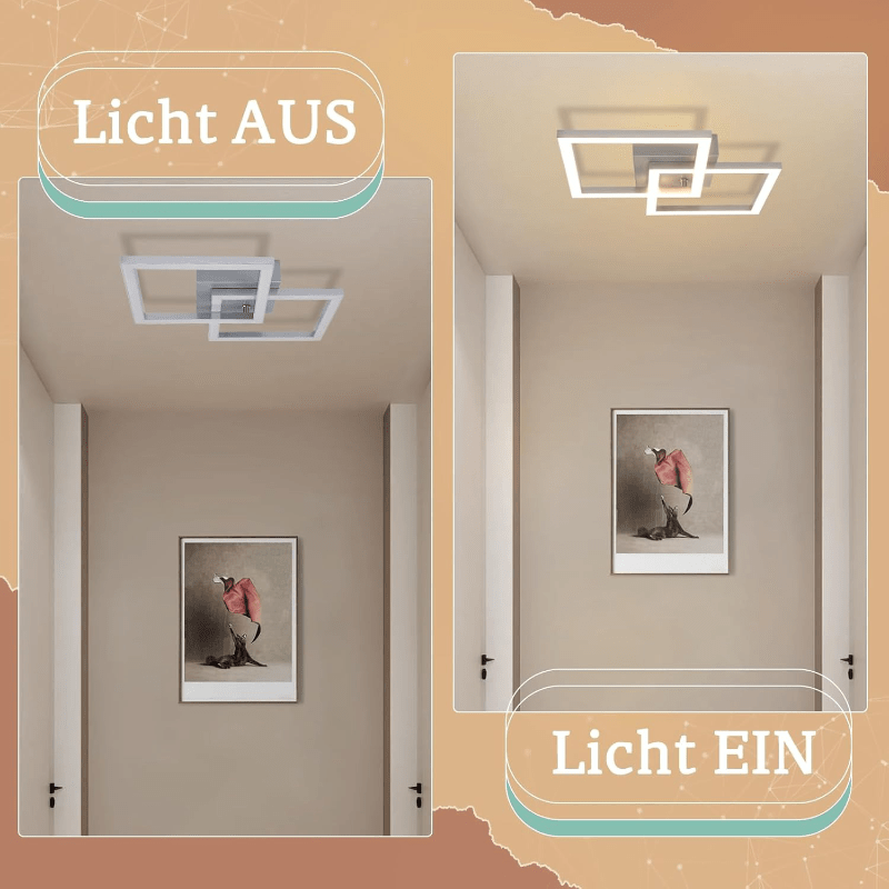 Homefire Deckenleuchte LED Deckenlampe Wohnzimmer - Modern Design Küchenlampe 24W 3000K Wohnzimmerlampe Flurlampe Warmweiß Schlafzimmerlampe Flur Deckenbeleuchtung Eckig Silber für Esszimmer Büro - Homefire