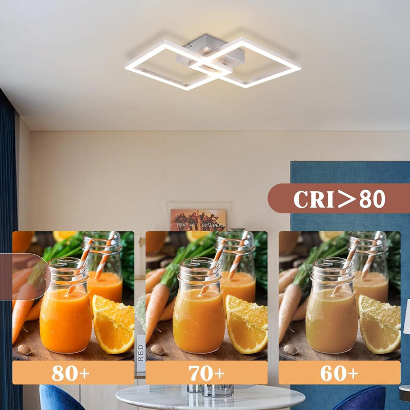 Homefire Deckenleuchte LED Deckenlampe Wohnzimmer - Modern Design Küchenlampe 24W 3000K Wohnzimmerlampe Flurlampe Warmweiß Schlafzimmerlampe Flur Deckenbeleuchtung Eckig Silber für Esszimmer Büro [Energieklasse E] - Homefire