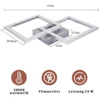 Homefire Deckenleuchte LED Deckenlampe Wohnzimmer - Modern Design Küchenlampe 24W 3000K Wohnzimmerlampe Flurlampe Warmweiß Schlafzimmerlampe Flur Deckenbeleuchtung Eckig Silber für Esszimmer Büro [Energieklasse E] - Homefire