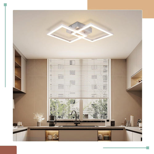 Homefire Deckenleuchte LED Deckenlampe Wohnzimmer - Modern Design Küchenlampe 24W 3000K Wohnzimmerlampe Flurlampe Warmweiß Schlafzimmerlampe Flur Deckenbeleuchtung Eckig Silber für Esszimmer Büro [Energieklasse E] - Homefire