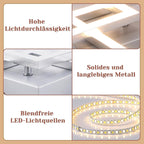 Homefire Deckenleuchte LED Deckenlampe Wohnzimmer - Modern Design Küchenlampe 24W 3000K Wohnzimmerlampe Flurlampe Warmweiß Schlafzimmerlampe Flur Deckenbeleuchtung Eckig Silber für Esszimmer Büro [Energieklasse E] - Homefire