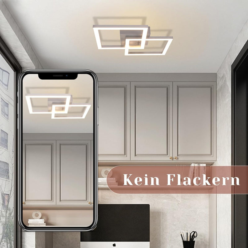 Homefire Deckenleuchte LED Deckenlampe Wohnzimmer - Modern Design Küchenlampe 24W 3000K Wohnzimmerlampe Flurlampe Warmweiß Schlafzimmerlampe Flur Deckenbeleuchtung Eckig Silber für Esszimmer Büro [Energieklasse E] - Homefire