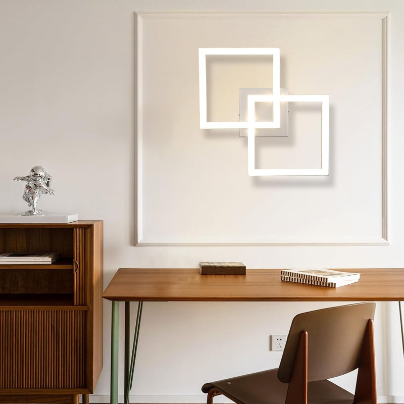 Homefire Deckenleuchte LED Deckenlampe Wohnzimmer - Modern Design Küchenlampe 24W 3000K Wohnzimmerlampe Flurlampe Warmweiß Schlafzimmerlampe Flur Deckenbeleuchtung Eckig Silber für Esszimmer Büro [Energieklasse E] - Homefire
