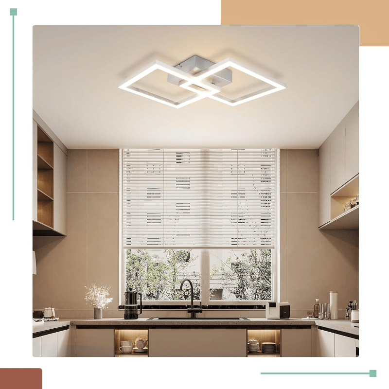 Homefire Deckenleuchte LED Deckenlampe Wohnzimmer - Modern Design Küchenlampe 24W 3000K Wohnzimmerlampe Flurlampe Warmweiß Schlafzimmerlampe Flur Deckenbeleuchtung Eckig Silber für Esszimmer Büro - Homefire