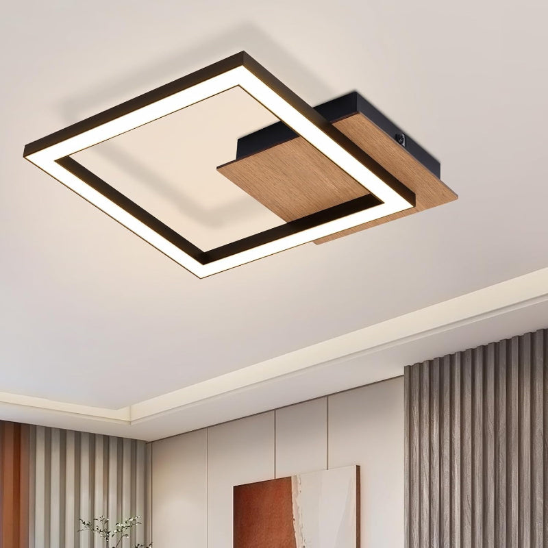 Homefire Deckenleuchte LED Küche Deckenlampe - Modern 12W Eckig Flurlampe 3000K Warmweiß Küchenlampe Holz Innen Deckenbeleuchtung für Schlafzimmer Esszimmer Büro Wohnzimmer [Energieklasse F] - Homefire