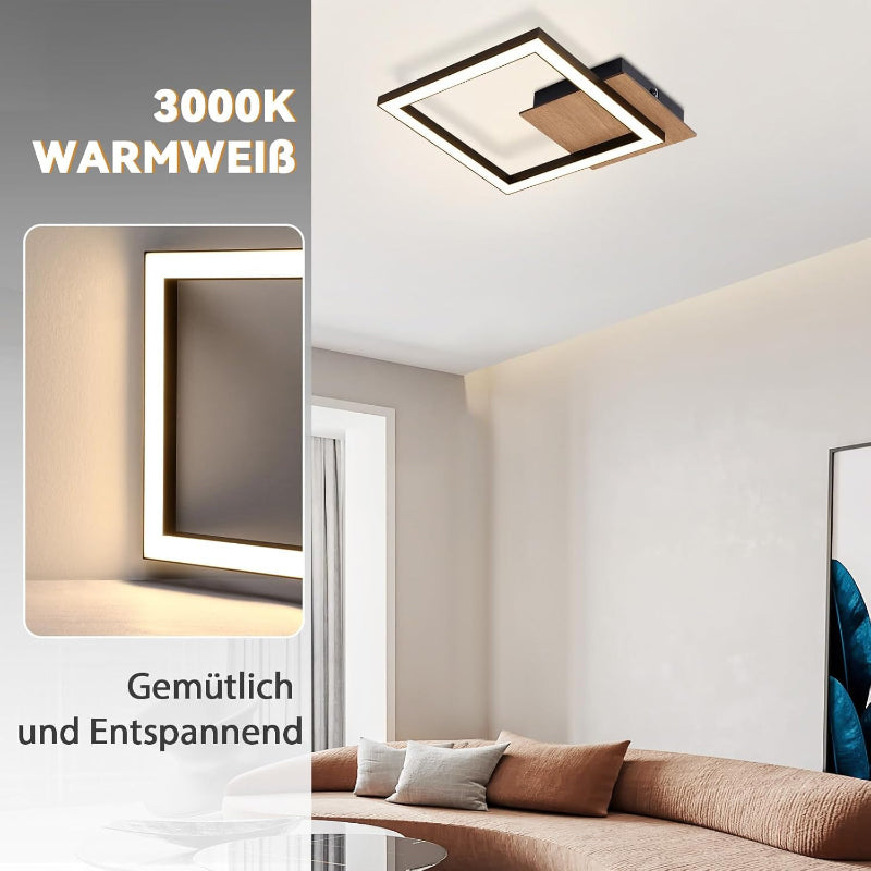 Homefire Deckenleuchte LED Küche Deckenlampe - Modern 12W Eckig Flurlampe 3000K Warmweiß Küchenlampe Holz Innen Deckenbeleuchtung für Schlafzimmer Esszimmer Büro Wohnzimmer [Energieklasse F] - Homefire