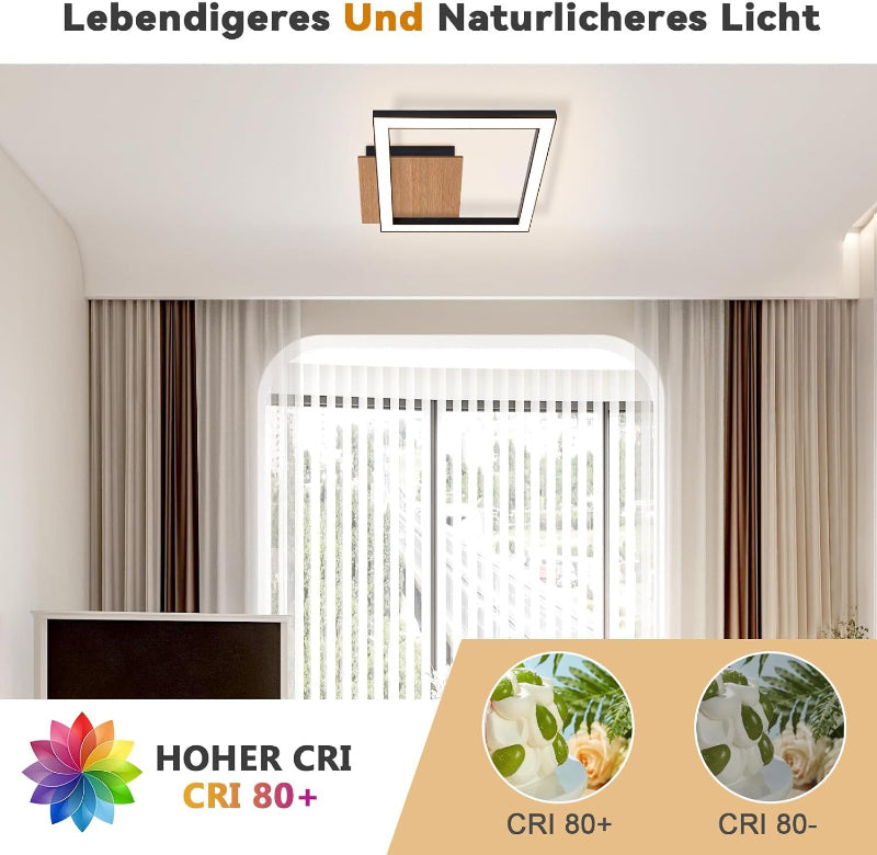 Homefire Deckenleuchte LED Küche Deckenlampe - Modern 12W Eckig Flurlampe 3000K Warmweiß Küchenlampe Holz Innen Deckenbeleuchtung für Schlafzimmer Esszimmer Büro Wohnzimmer [Energieklasse F] - Homefire