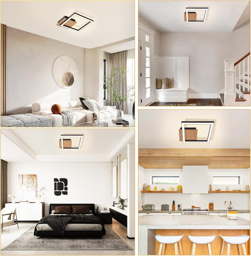 Homefire Deckenleuchte LED Küche Deckenlampe - Modern 12W Eckig Flurlampe 3000K Warmweiß Küchenlampe Holz Innen Deckenbeleuchtung für Schlafzimmer Esszimmer Büro Wohnzimmer [Energieklasse F] - Homefire